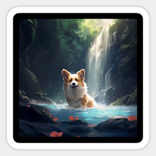 Waterfall Corgi Sticker